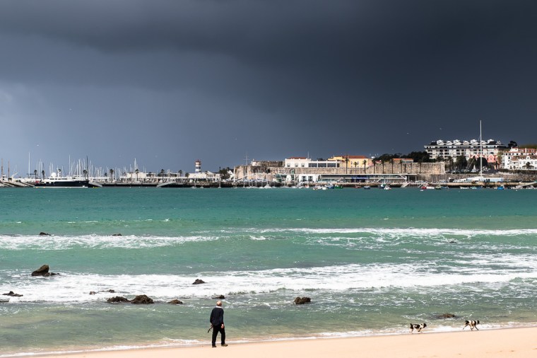 Cascais, hafen, Meer, Atlantik, Portugal, Wolken, Regen, Wetter, Unwetter, Strand
