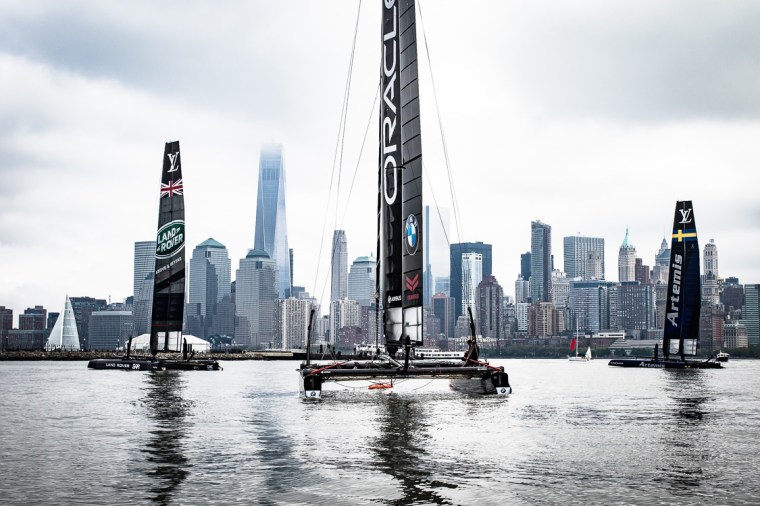 Hudson River, Manhattan, Katamaran, Yacht, New York, America's Cup