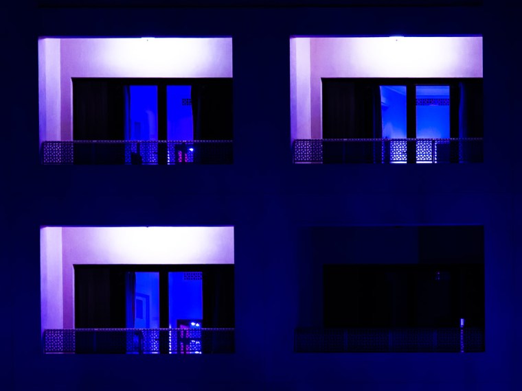 Fassade, Hotel, Balkon, Nacht